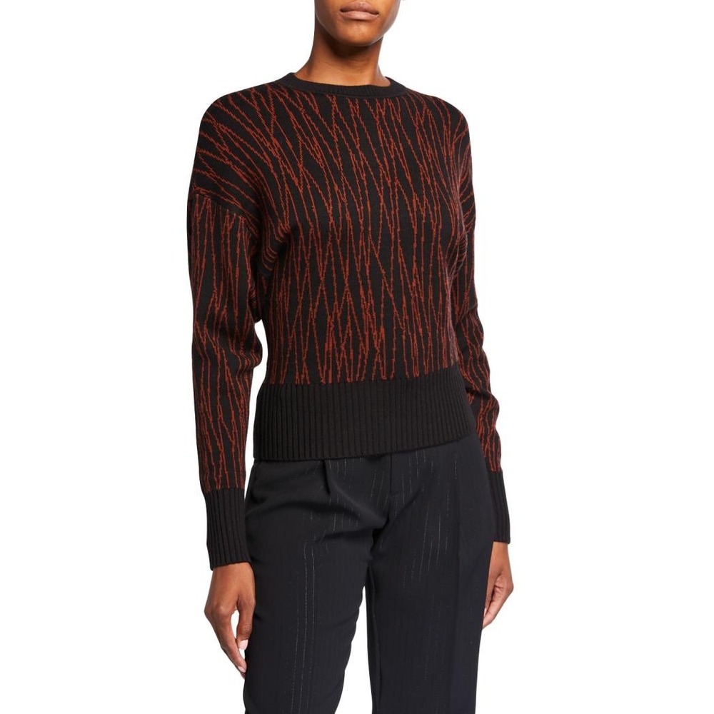 Equipment Femme Black Rust Abstract 100% Wool Crewneck Sweater Size L